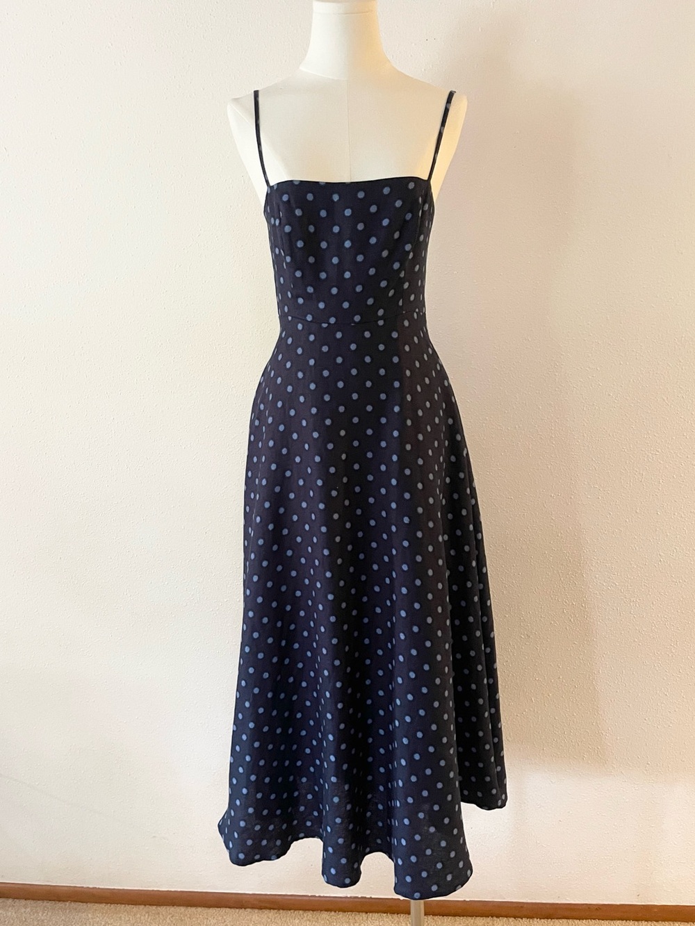 Reformation Monette Linen Dress Navy Polka Dot - Picture 2 of 14